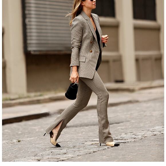 A.L.C. 'Sedgewick II' Plaid Blazer & 'Edwin' Split Leg Pants 2 Piece Suit US 2 - Picture 3 of 14